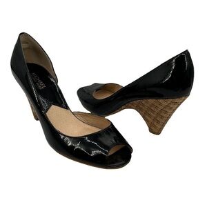MICHAEL Michael Kors Black Patent Peep Toe Espadrille Wedge Heels Size 10 Womens